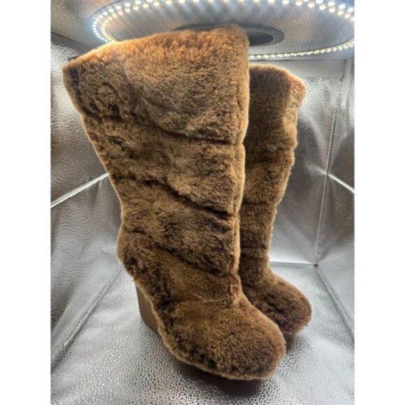 Tory Burch Women's Kiki Shearling Wedge‎ Boots Brown Size 7 Winter - Picture 5 of 8